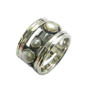Perla de plata hecha a mano Piedra preciosa Eternity Vermeil Anillo Bellamente hecho a mano Joyería de plata de lujo para bodas para novias Novios - Product Image 1