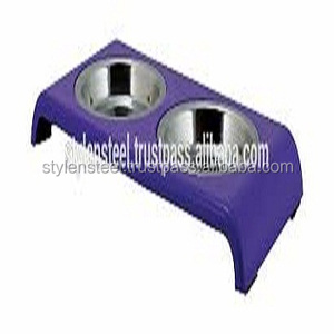 Cat Double Diner ชามสัตว์เลี้ยงพร้อมขาตั้งพลาสติก,ชามสเตนเลสสตีลพรีเมียมสองชั้นสำหรับสุนัขแมว - Product Image 1