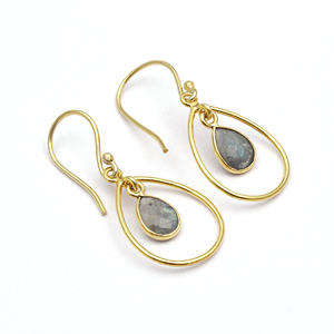ลาบราดอไรต์ธรรมชาติพลอยต่างหูสไตล์ลูกแพร์ชุบทองต่างหูห้อยต่างหูสไตล์ตะขอที่ทำด้วยมือต่างหูของขวัญสำหรับเธอ - Product Image 1