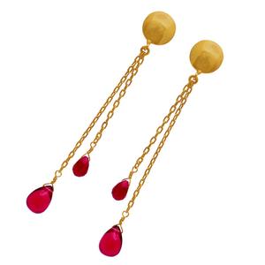 925 Sterling <b>Silver</b> Gold Plated Ruby Tourmaline Quartz <b>Earring</b> with <b>Long</b> Hanging Chain Fashionable Wedding Party Accessory Gift - Product Image 2