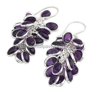 Boucles d'oreilles pendantes en argent sterling 925 faites à la main, pierres précieuses d'améthyste naturelle, serties en bezel, boucles d'oreilles pendantes pour femmes - Product Image 2