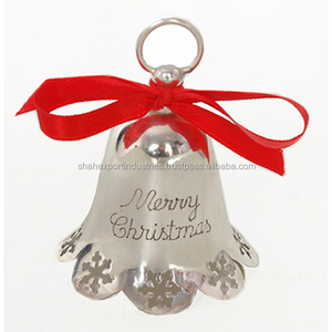Joyeux Noël Arbre Argent Suspendu Cloche Gravé Ornements Avec Ruban Rouge pour Arbre De Noël Décor Jingle Bells - Product Image 1