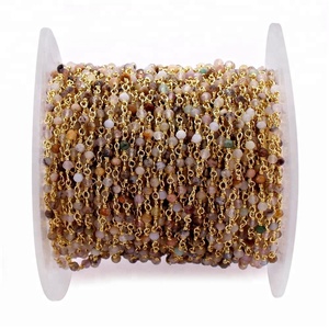 Uno de sus pies Multi Semi piedra chapado en oro alambre envuelto enlace Rosario Cadena de joyería - Product Image 1