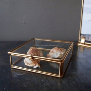 Glass Jewelry Box with Brass Frame and Hinged Lid for Storage - Product Image 2