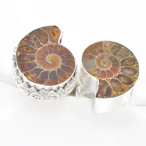 Increíble Natural hecho a mano enorme amonita piedra preciosa 925 anillo conjunto de joyas de plata - Product Image 1