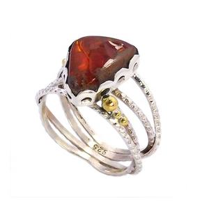 Anillo de piedras preciosas de ópalo de fuego mexicano de Plata de Ley 925 de dos tonos, joyería de plata de moda hermosa, anillos Eternity Vermeil - Product Image 1