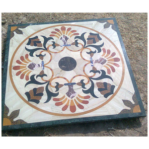 Plateaux de table carrés blancs en marbre incrusté faits à la main et exclusifs - Product Image 1