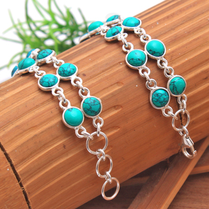 Bracelet double rangée turquoise en argent sterling 925, chaînette avec pierres précieuses, réglage de lunette, bijoux en ligne, vente en gros, fabrication - Product Image 3
