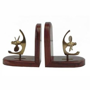 Stylish Aluminium Small Propeller Bookend Brass and Wood Material Desk Organizer Nautical Bookends <b>Books</b> Accessories - Product Image 1