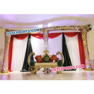 การตกแต่งเวทีงานแต่งงานธีมอิมพีเรียลโกลด์วอลิมาการออกแบบการแกะสลักแบบดั้งเดิมและทันสมัยสำหรับฟังก์ชั่นงานแต่งงานของชาวมุสลิม - Product Image 1