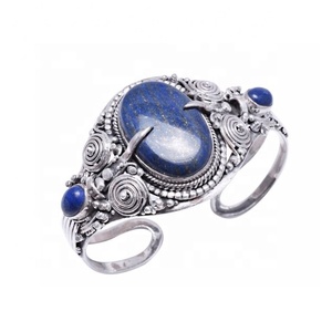 Brazalete de Plata de Ley 925 con Piedra de Lapislázuli, Diseño Clásico y Económico - Product Image 1