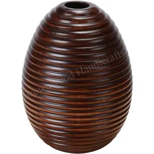 Hot Selling Beautiful Wooden Vase Design Oval Shaped Mango Wood Carved Flower Vase Wholesale Supply at Competitive Price