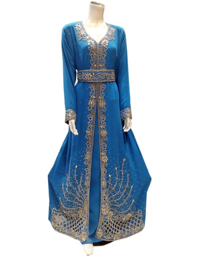 Exclusiva de oro hecho a mano de cristal de lujo marroquí de manga larga vestido de 2018