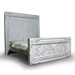 Antieke Mahonie Bed Luxe Slaapkamer Meubilair Wit Geschilderd Zware Carving