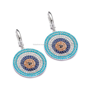 Pendientes de ojo colgante de piedra turquesa para mujer, Plata de Ley 925 turca, venta al por mayor - Product Image 1