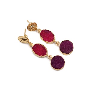 Pendientes de tuerca de forma ovalada y redonda hechos a mano chapados en oro Druzy de ágata Natural de estilo colgante de moda joyería de latón hecha principalmente - Product Image 2