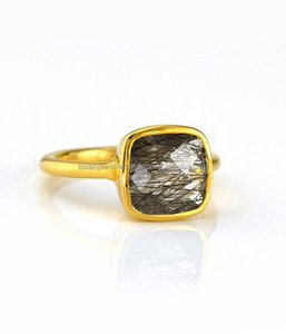 แหวนพลอยควอตซ์สีดำ rutile ใน925เงินแท้ทำด้วยมือชุบทองสวยงามเครื่องประดับแฟชั่นที่ไม่ซ้ำกัน - Product Image 2