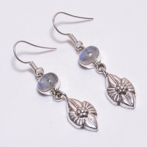 925 bijoux en argent Sterling en vrac en gros forme ovale blanc arc-en-ciel pierre de lune boucles d'oreilles bijoux fins pour cadeaux de mariage - Product Image 1