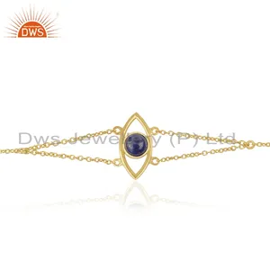 Proveedor de pulsera de piedras preciosas lapislázuli, ojo malvado, cadena de plata chapada en oro, joyería