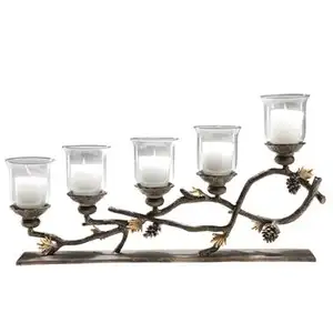 Aluminium métal noir couleur branches doré Feuilles 5 verre votives bougeoir éclairage décor 12X3X7 Inch taille