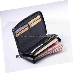 Cartera de cuero genuino para mujer, característica RFID de moda negra larga con cierre de cremallera, accesorio esencial para mujer - Product Image 1
