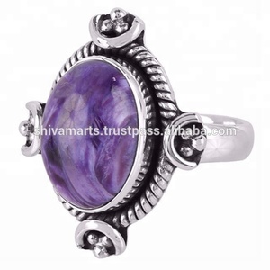 Conception populaire 925 argent Sterling Vermeil bague d'éternité fait à la main indien Charoite bijoux en pierres précieuses pour les mariages - Product Image 3