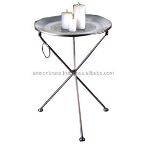 Plateau argenté réglable avec support noir en métal, table marocaine en fer - Product Image 4