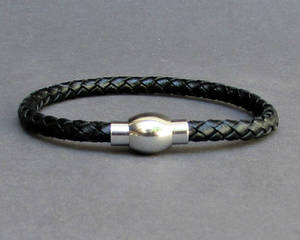 Braided, Mens Leather <b>Bracelet</b> Titanium Stainless Steel Mens Leather <b>bracelet</b> Handmade Happiness - Product Image 1