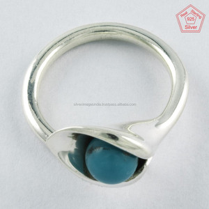 Anillo de lirio de piedra turquesa fina hecho a mano joyería de plata de ley 925 de alta calidad al por mayor - Product Image 1
