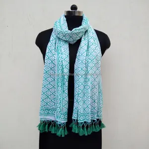 100% Indian Handmade Cotton Hand Block Printed Women Neck Wrap Stoles Scarfs From Jaipur Scarf For Winter Spring For Women