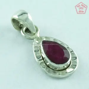 Liontin Perak Sterling 92.5 Batu Ruby, Perhiasan Perak Buatan Tangan India, Perhiasan Perak Grosir India