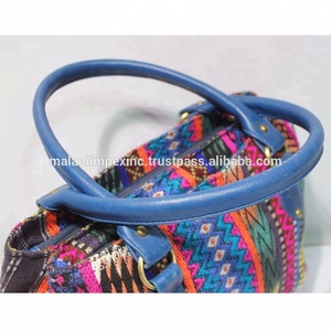 Sac à main rétro en coton à imprimé pour femmes, fourre-tout avec sangle en cuir, nouvelle collection - Product Image 3