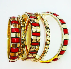 Stackable Resin and Brass Textured Fashion <b>Bracelet</b> <b>Set</b> - Product Image 1