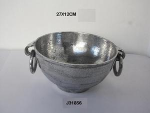 High Quality Cast Aluminium Bowl With Rough Finish in <b>Ring</b> Style Handles Home Decoration Metal Bowl Rough Finish - Product Image 6