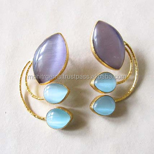 Purple & <b>Blue</b> Alloy Indian <b>Stud</b> <b>Earrings</b> with Quartz-Wedding Engagement Anniversary Gift Party Fashion for Women - Product Image 2