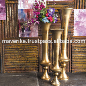 แจกันดอกไม้โลหะคุณภาพสูง สีทอง แจกันอะลูมิเนียมแข็งแรงทนทาน สีทองอร่ามทรงแตร สำหรับตกแต่งงานอีเว้นท์และงานปาร์ตี้ - Product Image 4