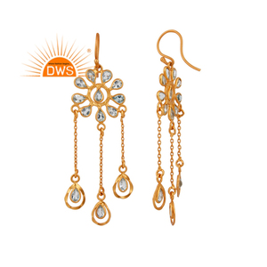 Boucles d'oreilles en topaze naturelle pour femmes, pierres précieuses blanches, en or plaqué, 925, bijoux, accessoires, offre spéciale - Product Image 2