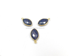 Connecteur de lunette en pierre précieuse en forme de marquise en Lapis Lazuli naturel - Product Image 2