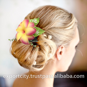 Fermaglio <span class=keywords><strong>per</strong></span> <span class=keywords><strong>Capelli</strong></span> Hawaiano con Doppio Fiore di Plumeria in Schiuma e Foglia in Tessuto, Accessorio <span class=keywords><strong>per</strong></span> <span class=keywords><strong>Capelli</strong></span> in 7 Colori - Product Image 1