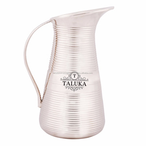 Carafe à eau en laiton de haute qualité, design de créateur, 50 oz, entièrement côtelée, plaquée argent, vente en gros - Product Image 1
