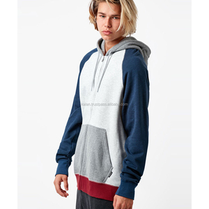 Vente en gros de sweat à capuche pour homme 100% coton personnalisé bleu gris et blanc pulls de sport unis tissage tricoté KFH35 - Product Image 2