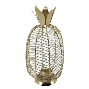 Metal Wire Tealight Candle Holder One Candle Cup Pineapple Shape With Gold Powder Coating Finishing For Home Decoration