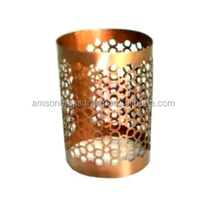 Bougeoir votif Prix raisonnables Petite taille Lanterne à bougie en métal argenté Votive Cuivre Finitions brillantes Perforées - Product Image 1