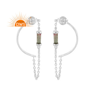 Bio Tourmaline Gemstone Girls Cuff Earrings 925 Sterling Silver Designer Wholesale Ear Cuff Earring Jewelry - Product Image 3