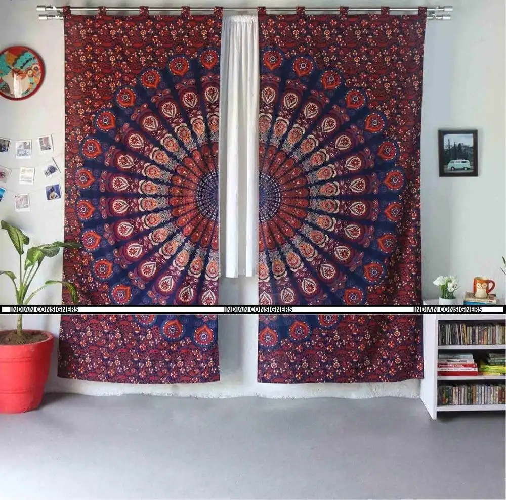 Cortina colgante de pared para puerta y ventana, cenefa de algodón con Mandala, hecha a mano, varios colores