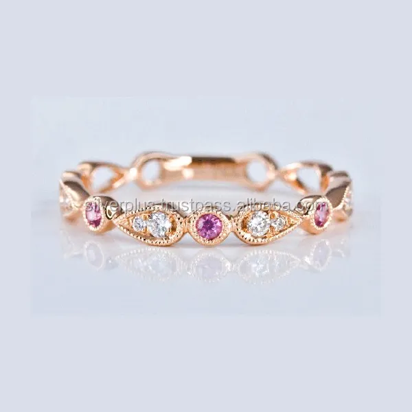 14K Yellow Gold Eternity Wedding Band Ring Natural Ruby & Diamond Ring Wholesale Jewelry