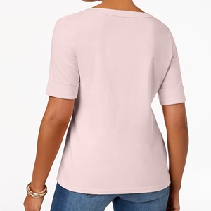 2025 Camiseta de manga corta con cuello redondo para mujer con cómodo transpirable estilo Hip Hop Color básico bordado de logotipo personalizado para mujer - Product Image 2