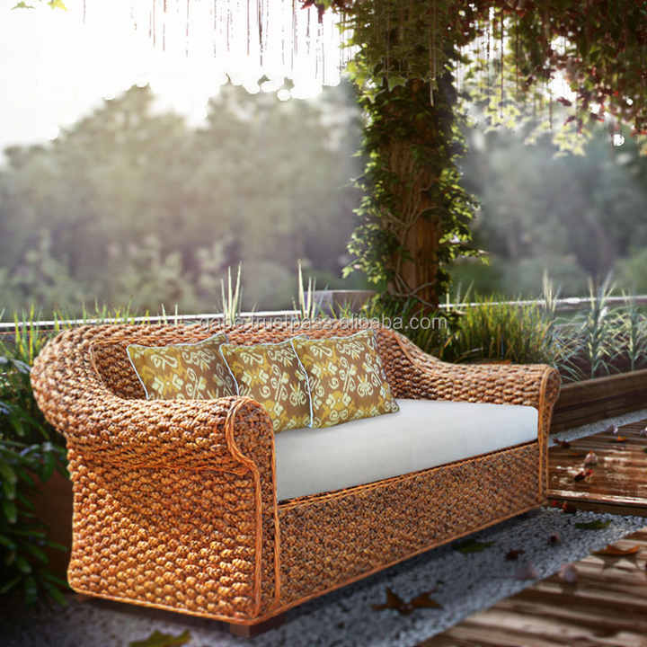 Sofa Bench CURVE Classic Natural Waterhyacinth Rattan Furniture Natural Rattan Furniture Indonesian Rattan Furniture Outdoor