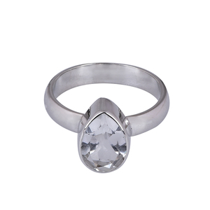 แหวนทรงลูกแพร์พลอยควอตซ์คริสตัลใสแข็ง925เงินสเตอลิงเครื่องประดับแฮนด์เมดขายส่ง Casa de Plata - Product Image 1