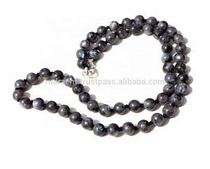 Collar anudado de cuentas de larvikita de alta calidad Piedras Naturales piedras de cristal curativas inspiradas estilo religioso perla de diamante para - Product Image 3